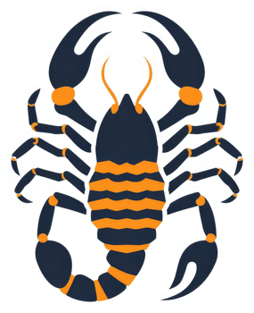 A stylized illustration of a scorpion, representing the zodiac sign scorpio. png