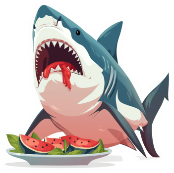 A hungry shark feasts on watermelon. png
