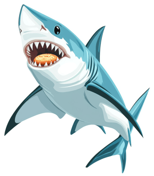 A great white shark with a tasty treat in its jaws. png