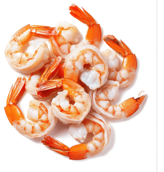 Fresh raw shrimp, ready for cooking. png