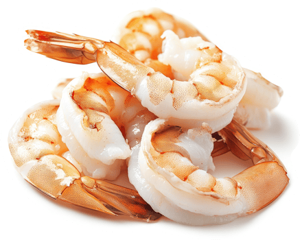 Fresh raw shrimp piled high, ready to cook. png