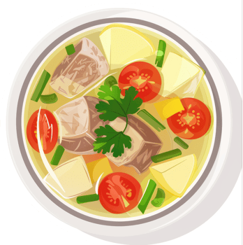 A bowl of hearty vegetable and meat soup. png