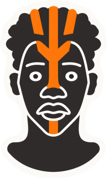 An illustration of a stylized, black, female face with orange markings. png