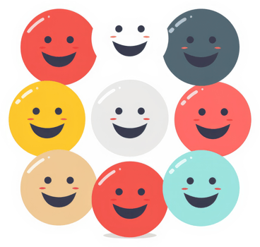 A collection of colorful, happy face emoticons. png