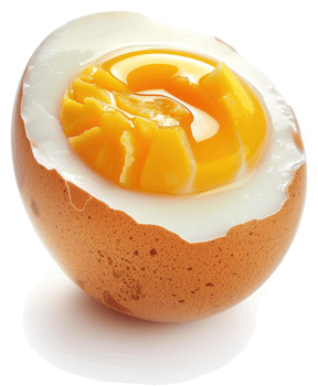 A halved boiled egg, showcasing the vibrant yolk within its cracked shell. png