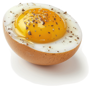 A half-cooked egg with a vibrant yolk and speckled seasoning. png