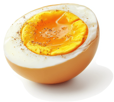 A halved hard-boiled egg with a vibrant yolk. png