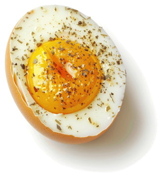 A close-up view of a seasoned hard-boiled egg. png