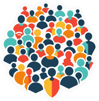 A vibrant cluster of diverse people representing a large group. png