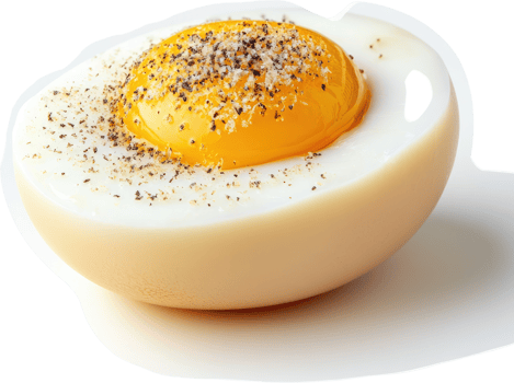 Close-up of a halved boiled egg with seasoned yolk. png
