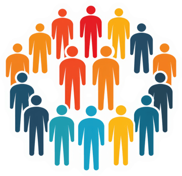 A diverse group of people arranged in a circular pattern. png