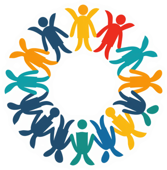 A diverse group of stylized figures holding hands in a circle. png