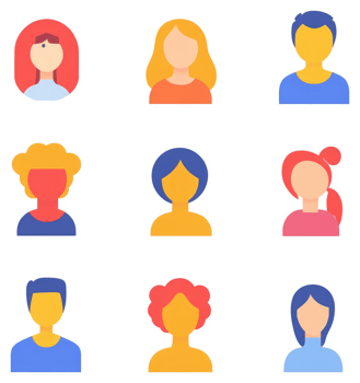 Colorful simple profile icons of diverse people. png