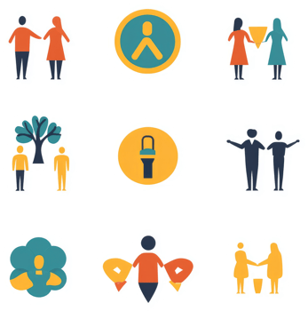 A collection of diverse social interaction and environmental icons. png