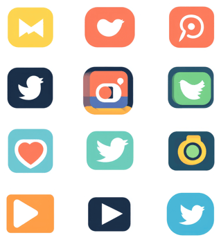 A collection of social media and multimedia platform icons. png