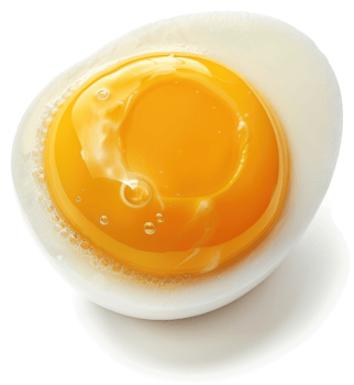 A close-up view of a vibrant egg yolk nestled within its egg white. png