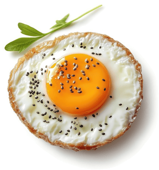 A perfectly cooked fried egg topped with chia seeds. png