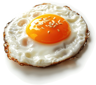 A fried egg with a runny yolk, topped with sesame seeds. png