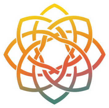 A vibrant, intricate celtic knot design with a gradient color scheme. png