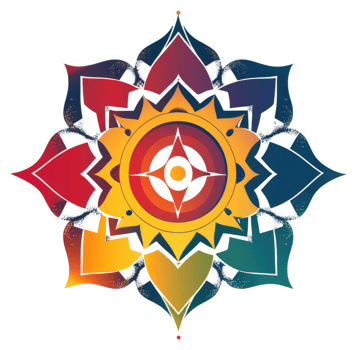 Vibrant mandala design with radiating colors. png