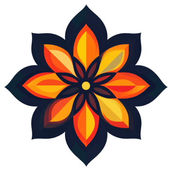 A vibrant, stylized floral design with layered orange and yellow petals. png