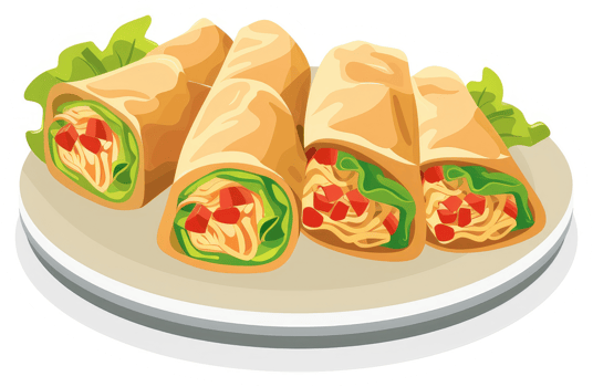 Four delicious spring rolls filled with savory vegetables and protein. png