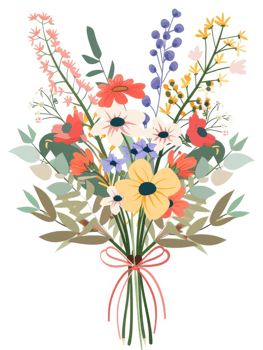 A vibrant bouquet of wildflowers tied with a ribbon. png