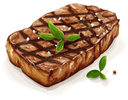 A delicious, grilled steak with herbs and seasoning. png
