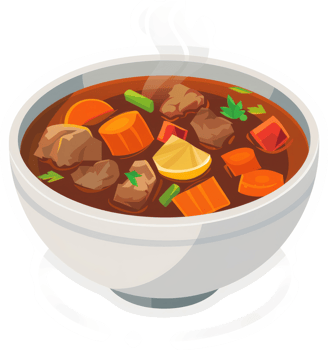 A hearty bowl of steaming beef stew. png