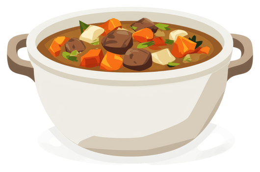 A hearty stew simmering in a large pot. png