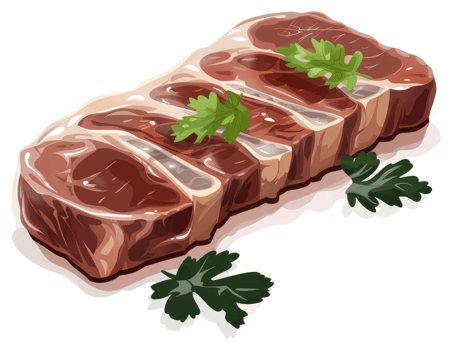 A seasoned, grilled steak, garnished with fresh parsley. png