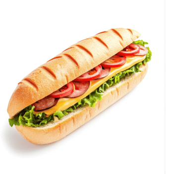 A delicious sub sandwich filled with ham, cheese, lettuce, and tomato. png