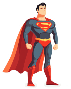 A powerful cartoon illustration of the iconic superhero Superman. png