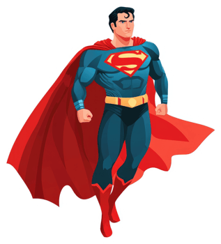 Superman, the iconic comic book superhero, in dynamic action pose. png