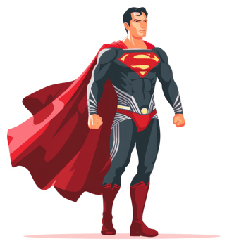 A stylized illustration of superman in a futuristic superhero costume. png