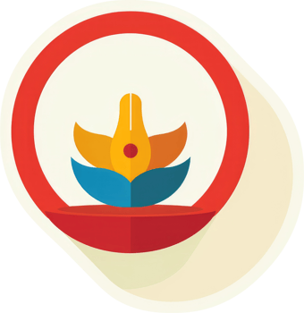 Colorful stylized floral design in a circular frame. png