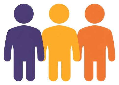 Three people standing in a group, diverse in color. png