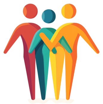A colorful illustration of three people linked together. png