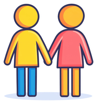 Two stylized figures holding hands, a representation of companionship. png