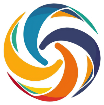 A vibrant circular design featuring swirling, colorful, overlapping shapes. png