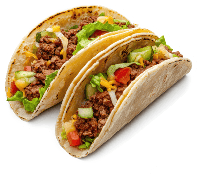 Two delicious beef tacos filled with fresh toppings. png