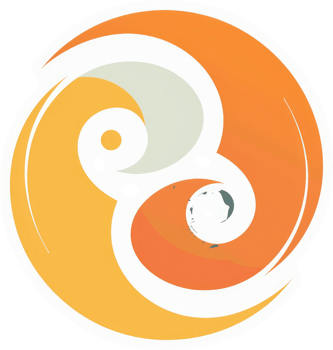 A stylized yin and yang symbol in warm orange and yellow tones. png
