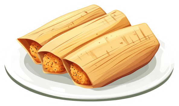 Three tamales on a white plate. png