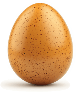 A single, speckled, brown egg rests on a white background. png