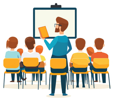 A teacher presenting a lesson to a classroom of students. png