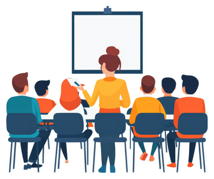 A group of people in a meeting room listening to a presentation. png