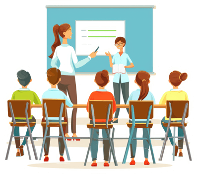 A presentation to a group of attentive students. png