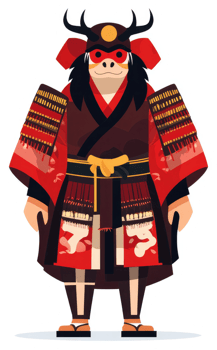A stylized illustration of a samurai-like figure in traditional japanese attire. png