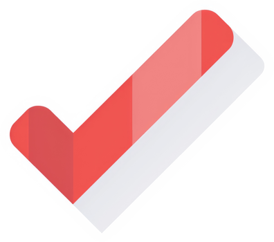 A stylized red check mark graphic, designed with a 3d effect. png