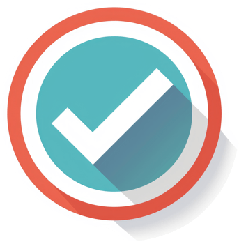 A vibrant teal and coral checkmark icon signifying approval. png